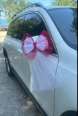 5 Adet Kırmızı Beyaz Kristal Tül Kırmızı Latex Gül Kuyruk Detaylı Düğün Nikah Kına Sünnet Konvoy Süsü - 7