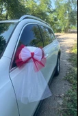 5 Adet Kırmızı Beyaz Kristal Tül Kırmızı Latex Gül Kuyruk Detaylı Düğün Nikah Kına Sünnet Konvoy Süsü - 2