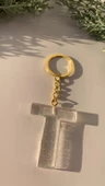 T Harfi Fosforlu Neon Yeşil Renk Parlak Simli Gold Aksesuarlı Anahtarlık El Yapımı Epoksi Hediyelik thumbnail 5