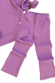 Kız Çocuk Kapüşonlu Sweatshirt Beli Lastikli Fitilli Lila Alt Üst Takım - 3