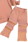 Kız Çocuk Kapüşonlu Sweatshirt Beli Lastikli Fitilli Pudra Alt Üst Takım - 3