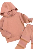 Kız Çocuk Kapüşonlu Sweatshirt Beli Lastikli Fitilli Pudra Alt Üst Takım - 2