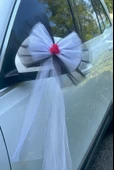 10 Adet Siyah Beyaz Kristal Tül Kırmızı Latex Gül Kuyruk Detaylı Düğün Nikah Kına Sünnet Konvoy Süsü - 6