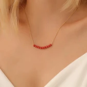 925 Ayar Gümüş Doğal Taş Mercan Kolye - 1