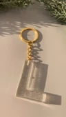 L Harfi Fosforlu Neon Yeşil Renk Parlak Simli Gold Aksesuarlı Anahtarlık El Yapımı Epoksi Hediyelik thumbnail 6