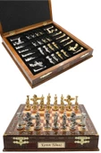 Cooper Chess Premium Büyük 36cm Masif Ahşap Kutulu Metal Satranç Takımı Altın Yunan Mitolojik Pegasus Satranç Set - 1