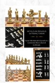 Cooper Chess Premium Büyük 36cm Masif Ahşap Kutulu Metal Satranç Takımı Altın Yunan Mitolojik Pegasus Satranç Set - 6