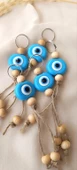 Nazar Boncuk Anahtarlık Mavi 10 Adet Kötü Göz Kovucu Ahşap Boncuklu Nazar Hand Made Hasır Nazarlı Anahtarlık thumbnail 6