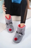 Albishoes Kadın Geyik Figürlü Ev Botu Panduf Anne Çocuk Yumuşak Rahat Sessiz Taban Ev Ayakkabısı - 1
