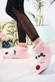 Albishoes Kadın Geyik Figürlü Ev Botu Panduf Anne Çocuk Yumuşak Rahat Sessiz Taban Ev Ayakkabısı - 3