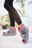 Albishoes Kadın Geyik Figürlü Ev Botu Panduf Anne Çocuk Yumuşak Rahat Sessiz Taban Ev Ayakkabısı - 2