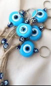 Nazar Boncuk Anahtarlık Mavi 10 Adet Kötü Göz Kovucu Nazar Hand Made Hasır Nazarlı Anahtarlık thumbnail 5