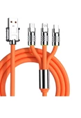 120W 6A 3İn1 Type C -Micro Usb-Lightning 1.2 M Hızlı Şarj Ve Data Kablosu Turuncu - 1