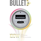 Powerway Bullet 100W Araç Çakmaklık Şarj Cihazı Type-C ve USB Çıkışlı Profesyonel Turbo Hızlı Araç Şarj - 3