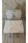 HOMEBELLA Katlanabilir Beyaz Mermer Zigon 4'lü Sehpa Takım Paslanmaz Gri Metal Ayaklı 52 Cm Yukseklik - 4