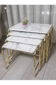 HOMEBELLA Massafra Marble Masa 4'lü Sehpa Metal Gold Tse E1  Guaranteed - 1