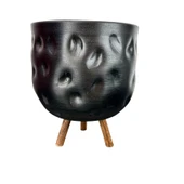 Bitki Tasarımı  Siyah Desenli Toprak Saksı Saksılık Salon Çiçeklik 3 Ayaklı - 19 CM thumbnail 3