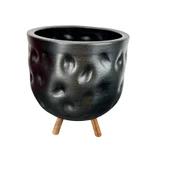 Bitki Tasarımı  Siyah Desenli Toprak Saksı Saksılık Salon Çiçeklik 3 Ayaklı - 19 CM thumbnail 4