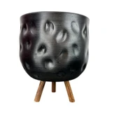 Bitki Tasarımı  Siyah Desenli Toprak Saksı Saksılık Salon Çiçeklik 3 Ayaklı - 19 CM thumbnail 1