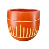 Bitki Tasarımı Dik Çizgi Desenli Toprak Saksı Saksılık Salon Çiçeklik - 19 CM thumbnail 4