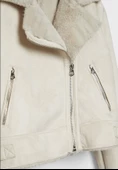 Suni kürklü ve suni yünlü astar detaylı kısa crop biker ceket / S Beden - 3