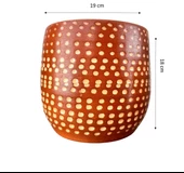 Bitki Tasarımı  Beyaz Nokta Desenli Toprak Saksı Saksılık Salon Çiçeklik - 19 CM - 2