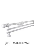 KLASİK AHŞAP RUSTİK PERDE ASKISI Çift Raylı 28 MM BORU Beyaz - 1