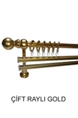KLASİK AHŞAP RUSTİK PERDE ASKISI Çift Raylı 28 MM BORU Gold - 1