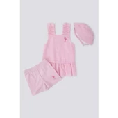 KIZ BEBEK 3'LÜ ASKILI T-SHIRT TAKIM - 2