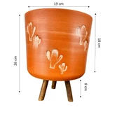 Bitki Tasarımı  Kaktüs Desenli Toprak Saksı Saksılık Salon Çiçeklik 3 Ayaklı - 19 CM - 2