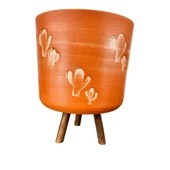 Bitki Tasarımı  Kaktüs Desenli Toprak Saksı Saksılık Salon Çiçeklik 3 Ayaklı - 19 CM - 1