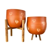 Bitki Tasarımı Kalp Desenli Toprak Saksı Saksılık Salon Çiçeklik İkili Set 3 Ayaklı- 4 Ayaklı- 19 CM thumbnail 1