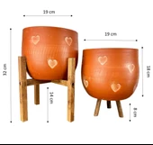 Bitki Tasarımı Kalp Desenli Toprak Saksı Saksılık Salon Çiçeklik İkili Set 3 Ayaklı- 4 Ayaklı- 19 CM thumbnail 2