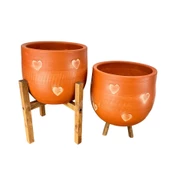 Bitki Tasarımı Kalp Desenli Toprak Saksı Saksılık Salon Çiçeklik İkili Set 3 Ayaklı- 4 Ayaklı- 19 CM thumbnail 4