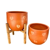Bitki Tasarımı Kalp Desenli Toprak Saksı Saksılık Salon Çiçeklik İkili Set Ayaksız - 4 Ayaklı- 19 CM - 5