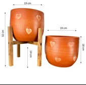 Bitki Tasarımı Kalp Desenli Toprak Saksı Saksılık Salon Çiçeklik İkili Set Ayaksız - 4 Ayaklı- 19 CM - 2