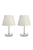 Metal Ayaklı İkili Abajur Masa Lambası Krom Set thumbnail 4