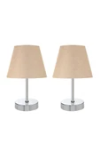 Metal Ayaklı İkili Abajur Masa Lambası Krom Set thumbnail 1