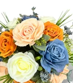 Nettenevime Yapay Çiçek Aranjmanı Latex Çiçekli Ufo Tip Metal Gümüş Vazolu Masa Üstü Çiçeği Arajman thumbnail 6