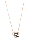 925 Ayar Gümüş Kalpli Kolye, Pembe Siyah - Beyaz Taş thumbnail 4