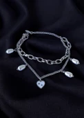 Kadın Çelik İnci Bileklik, Kalp Figür, Gümüş Zincir Takı & Mücevher, Kadın Aksesuar Sevgili Hediye - 1