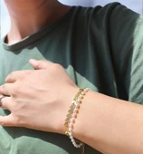 2'li Yaprak Ve Inci Gold Renk Çelik Bileklik, Kararmaz Çelik Takı, Sevgiliye Gold Bileklik Hediye - 2