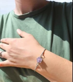 Mor Çiçekli Gümüş Renk Çelik Bileklik, Kararmaz Çelik Takı, Sevgiliye Gümüş Bileklik Hediye - 2