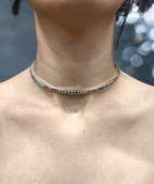 Su Yolu Çok Renkli Çelik Tasma Choker, Kararmaz Çelik Takı, Kadın Sevgiliye Renkli Gerdanlık Hediye - 1