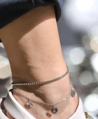 Kilit Gümüş Renk Çelik Halhal, Kararmaz Çelik Takı, Sevgiliye Gümüş Halhal Hediye - 1