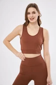 Fitilli Baskılı Crop - Kahve - 1