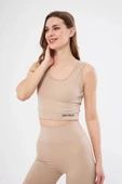 Fitilli Baskılı Crop - Bej - 1