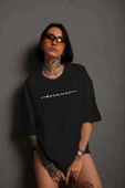 Unisex Bisiklet Yaka Baskılı T-Shirt - Siyah - 1