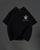 Unisex Bisiklet Yaka Baskılı Oversize T-Shirt - Siyah thumbnail 1