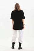 Unisex Bisiklet Yaka 20/1 Düz Oversize T-Shirt - Siyah thumbnail 4